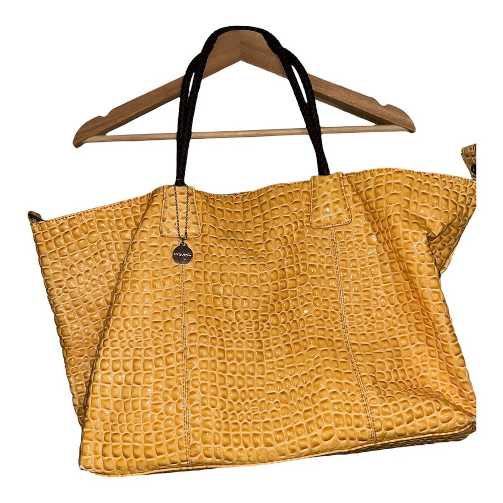 Big Buddha Patent Yellow Snakeskin-Patterned Vegan Leather Tote